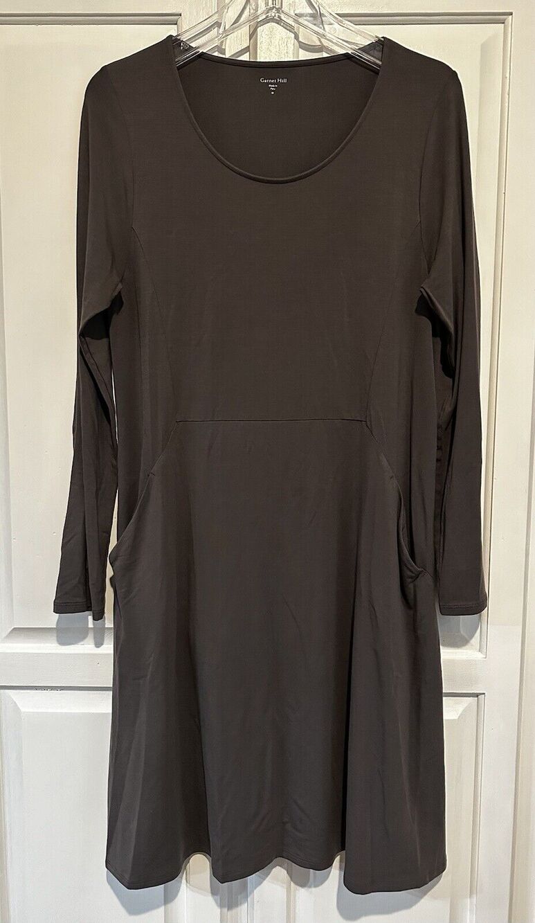 Garnet Hill Long Sleeve Dress Size Medium Pullover Pockets Midi Tencel Stretch